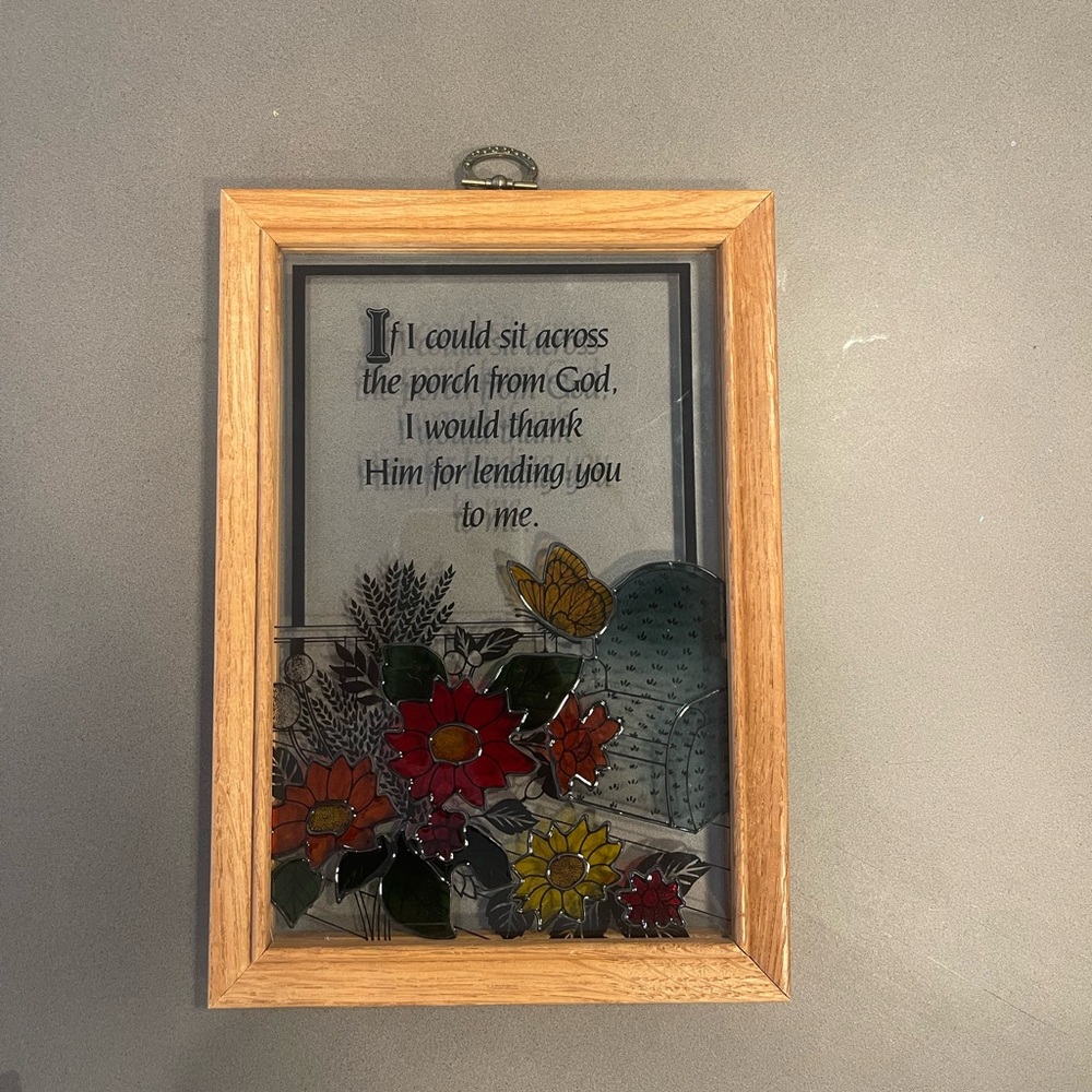Vintage stained glass wall hanging religious, cozy cottage core themed